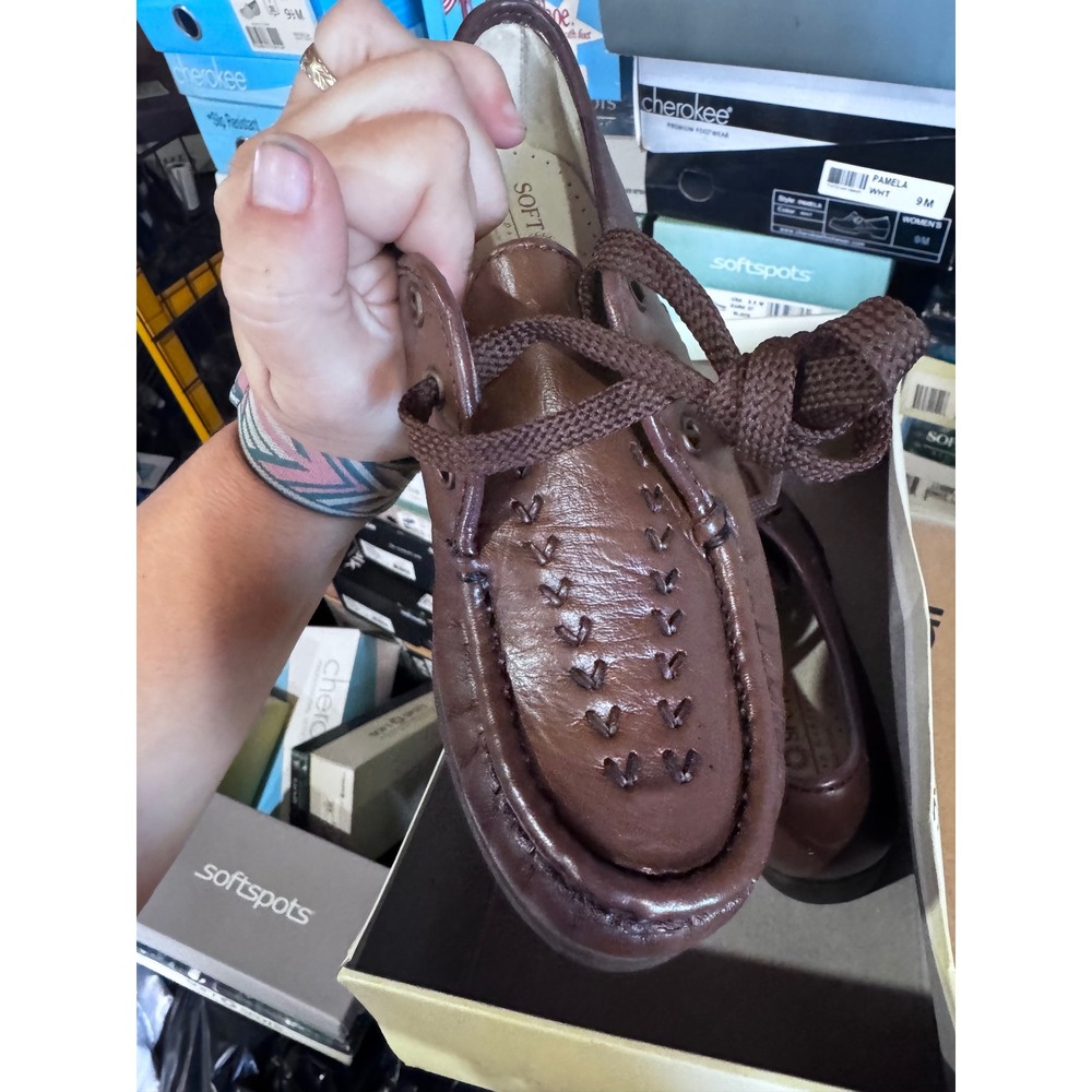 Soft Spots Bonnie Lite Antique Brown Leather Lace Up Loafers Womens 6 W 114800